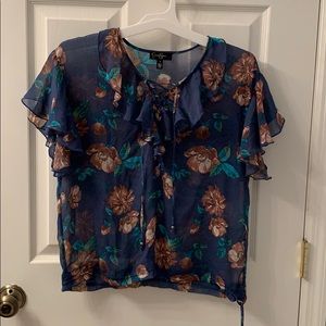 Jessica Simpson Floral Ruffled Shear Top
